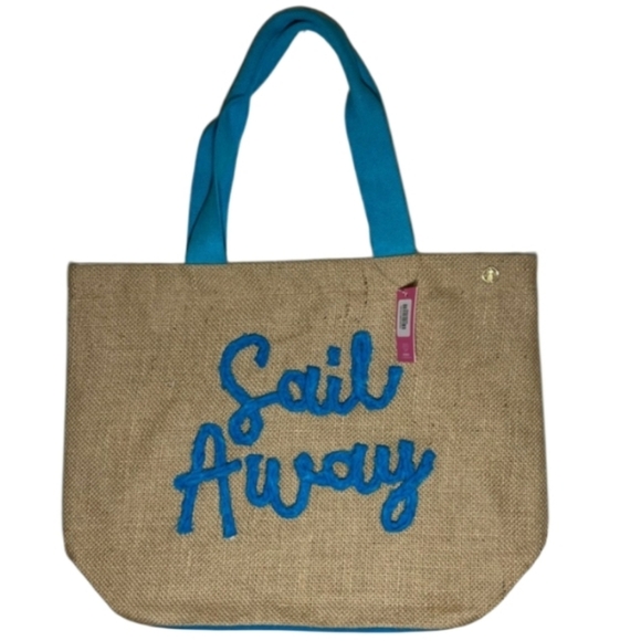 NWT SIMPLY SOUTHERN Beach Pool Tote Bag Jute Sail Away - Picture 1 of 4